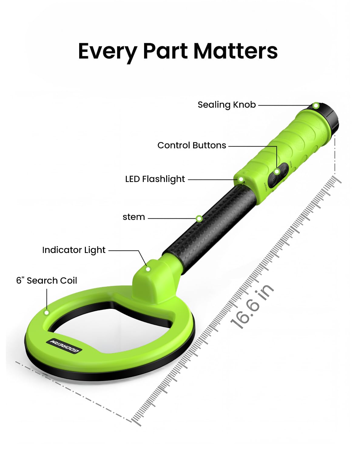 Detector de metales subacuático para adultos, IP68 totalmente impermeable hasta 98 pies | Pinpointer de mano recargable de 1600 mAh, buscador de oro de alta sensibilidad para buceo, playa y caza de tesoros