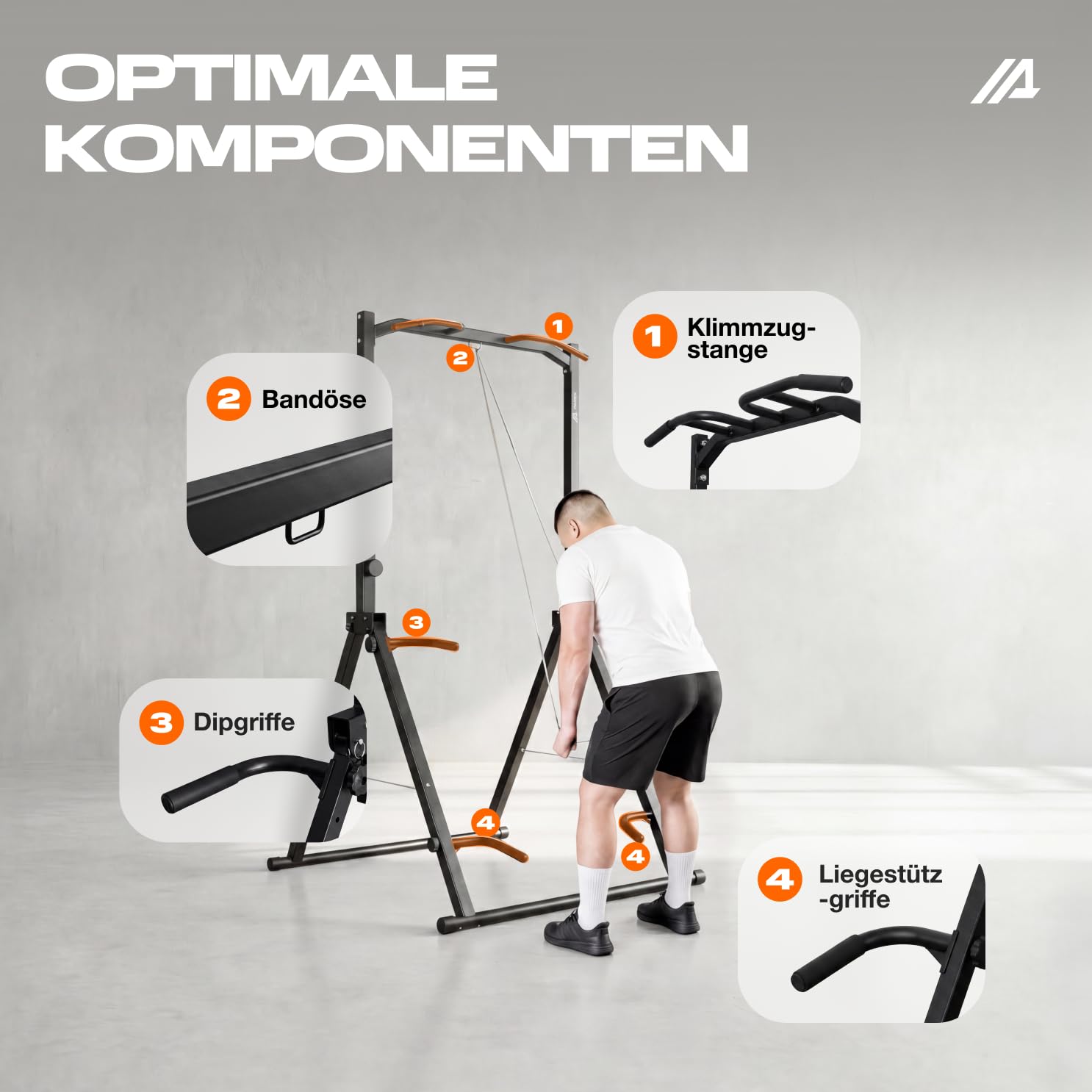 Parex Klappbarer Power Tower – 4-in-1 Klimmzugstange freistehend & Dip Station, Höhenverstellbare Kraftstation für Home Gym & Calisthenics, Platzsparender Kraftturm belastbar bis 150kg, Schwarz