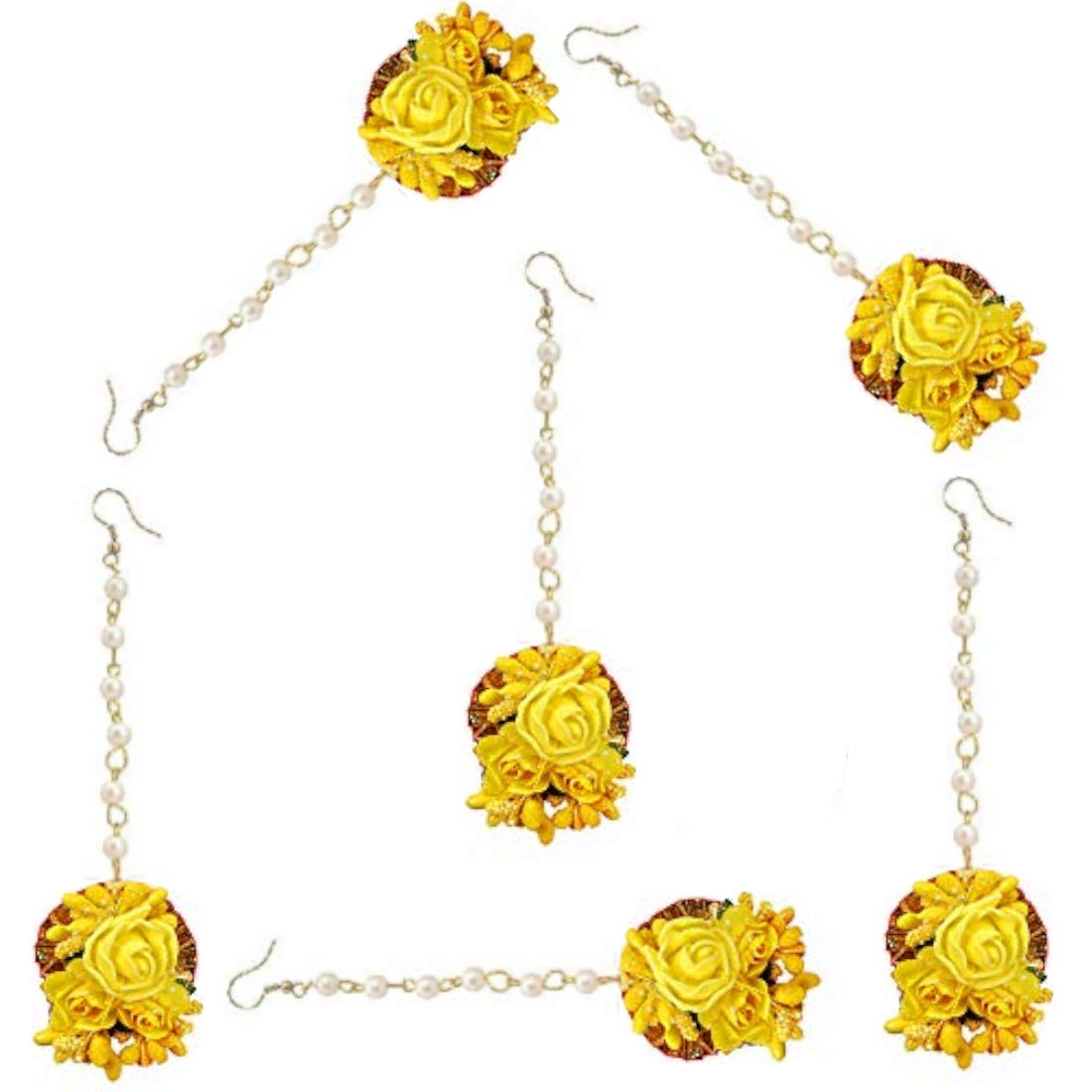 URBAN SIGMA Flower Maang tikka Jewellery Set for Wedding | Baby shower | Haldi | Mehandi | Party in Yellow and Golden colour for Girls and Women(Combo of 6) (B084FFMCZ6) Amazon Price History, Amazon Price Tracker