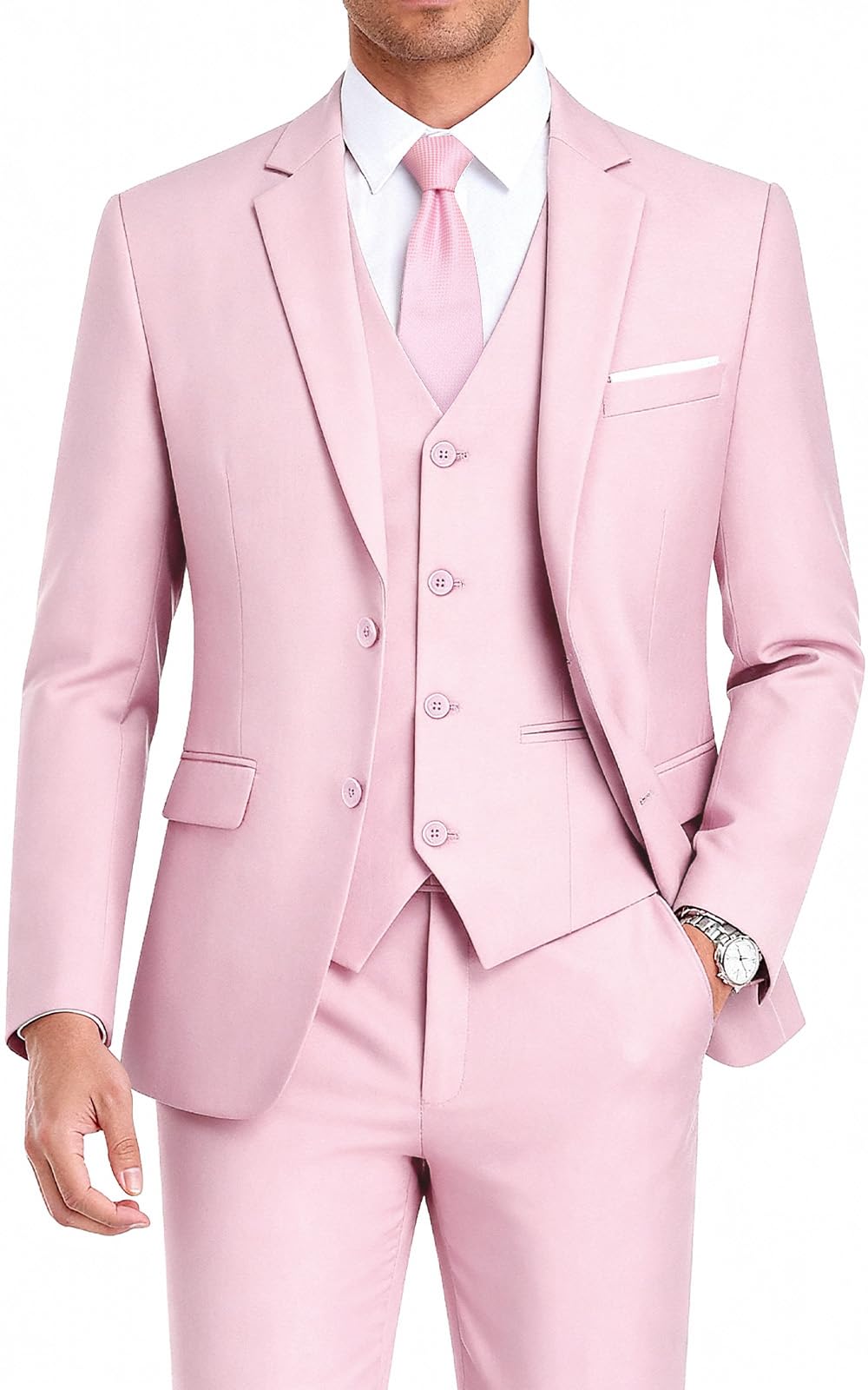WEEN CHARM Men's 3-Piece Slim Fit Suit Set-2-Button Blazer,Vest &amp; Pants-Formal Wedding,Prom,Party &amp; Business Tuxedo