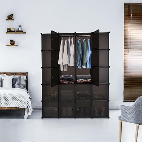 Miniatura 2 de Organizador de ropa de 20 cubos con 2 varillas para colgar, estantes apilables de plástico de 5 niveles, multifunción, estantes de almacenamiento