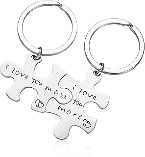 CJ&M Stainless Steel I Love You More I Love You Most Couples Keychains Set,Personalized Couples Jewelry, Gift for Boyfriend Girlfriend