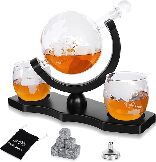 iBune Whiskey Decanter and Glass Set, Wine Decanters with 2 Glasses, Whiskey Gift Sets for Men, Christmas Gift / Present for Dad Husband Boyfriend