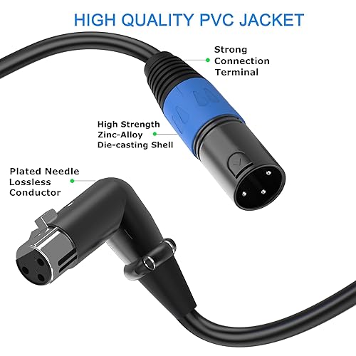 Miniatura 6 de LanSenSu Cable de enchufe XLR en ángulo recto XLR a recto, cable equilibrado de 90 grados hembra a macho recto de 3 pines a 3 pines (ángulo recto