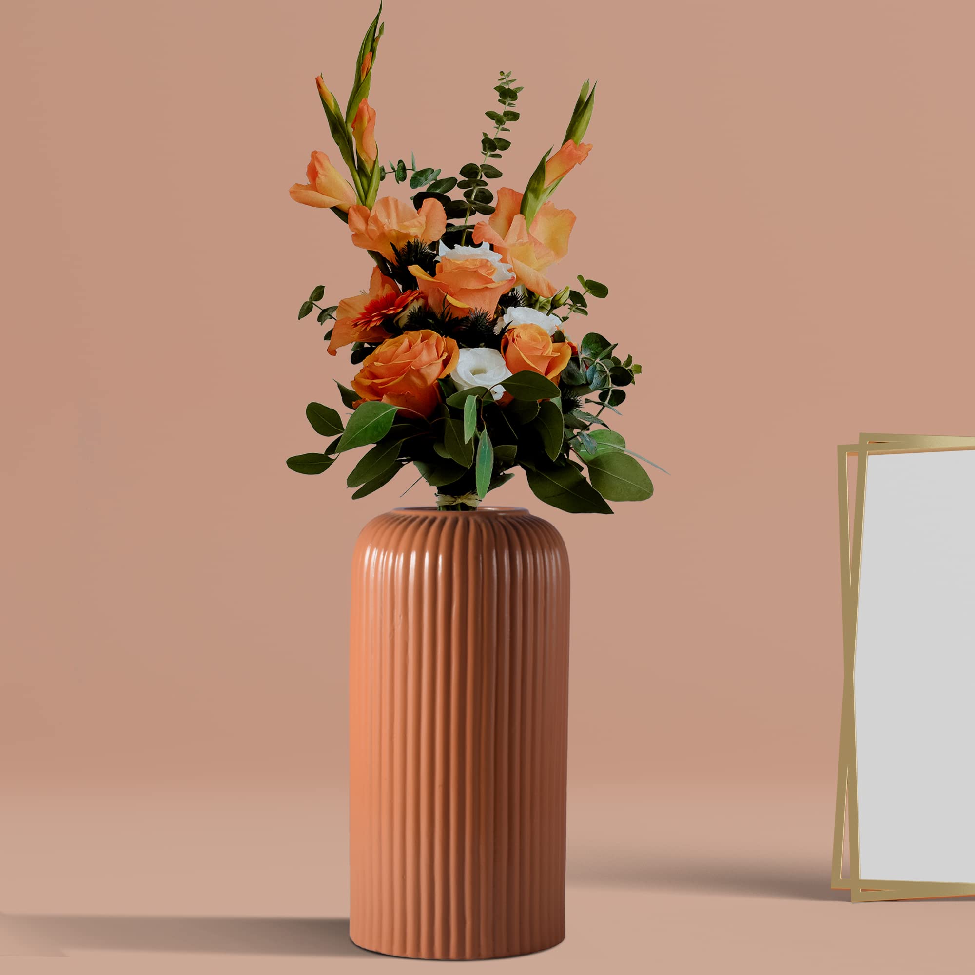 Lasaki Evelyn medium ginger_1 Ceramic Flower Vase for Living Room, Bedroom, Dining Table, Home Decoration (H - 20.5 X D - 9 cm, ginger_1)(Flowers not included)