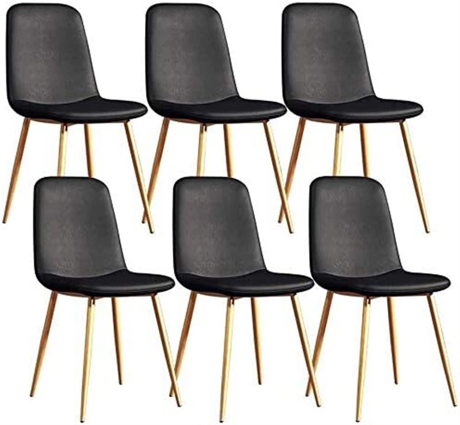 SJIALEN Modern Dining Chairs Set of 6, for Living Room Bedroom Office Lounge Chairs with Metal Legs PU Leather Seat Backrests Bar Stool Kitchen Chair (Color : Black, Size : 43x55x82cm)