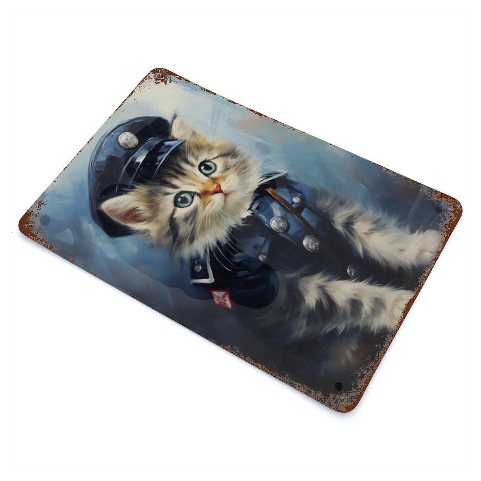 Garage Style Kitty Police Rusty Metal Tin Sign 11.8"x7.9", Farmhouse Wall Decor for Bar And Workshop
