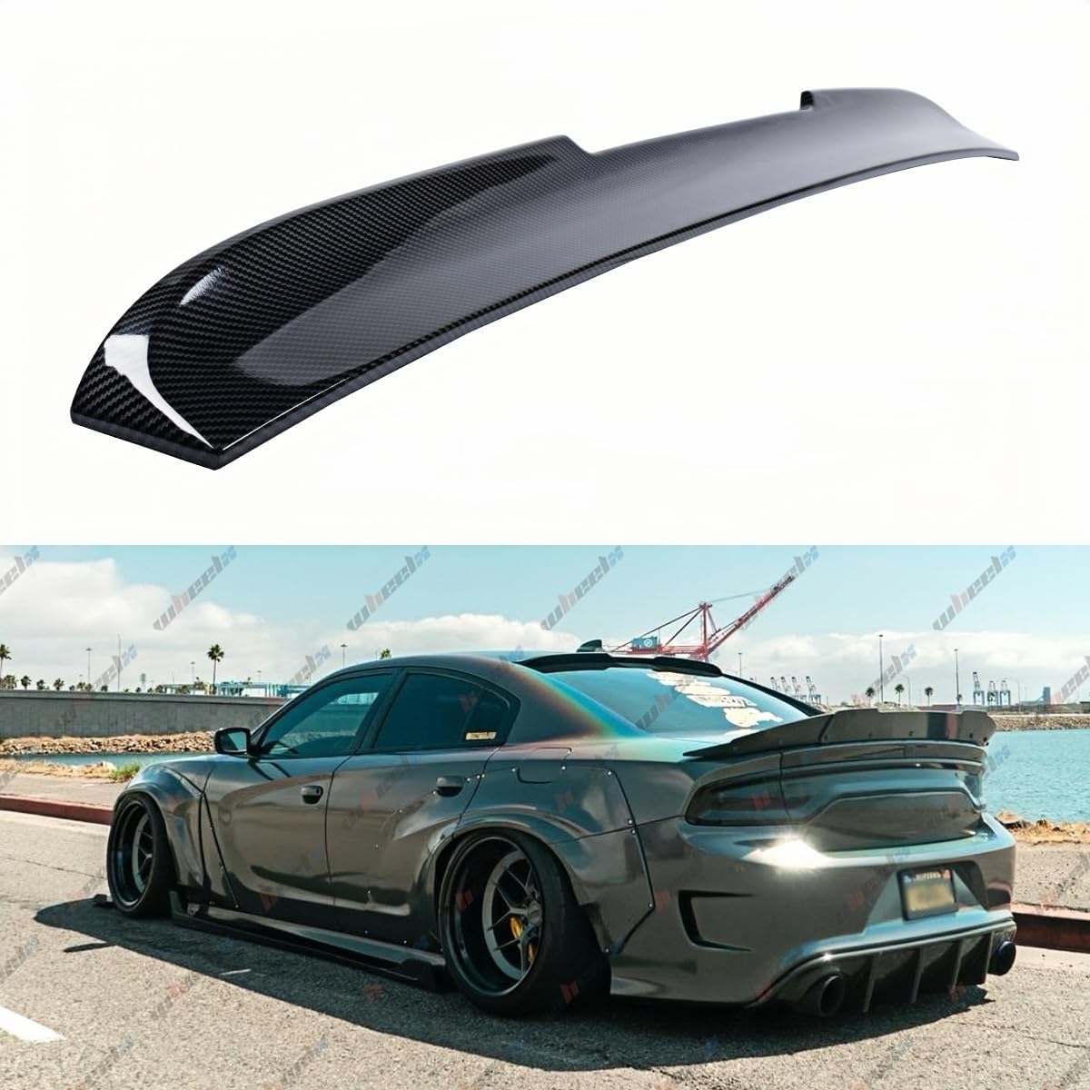 Rear Window Rooftop Spoiler Compatible with 2015-2024 Dodge Charger All Model, V Style Wing Fits for 15-24 GT Pursuit R/T SRT SRT8 SXT Scat Pack SE Enforcer Daytona (Carbon Fiber Pattern)