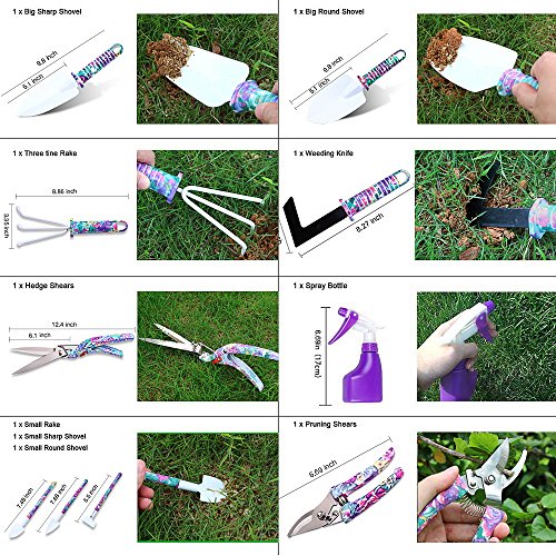 image for Garden Tools Set, JUMPHIGH 10 Pieces Gardening Tools with Purple Flora
