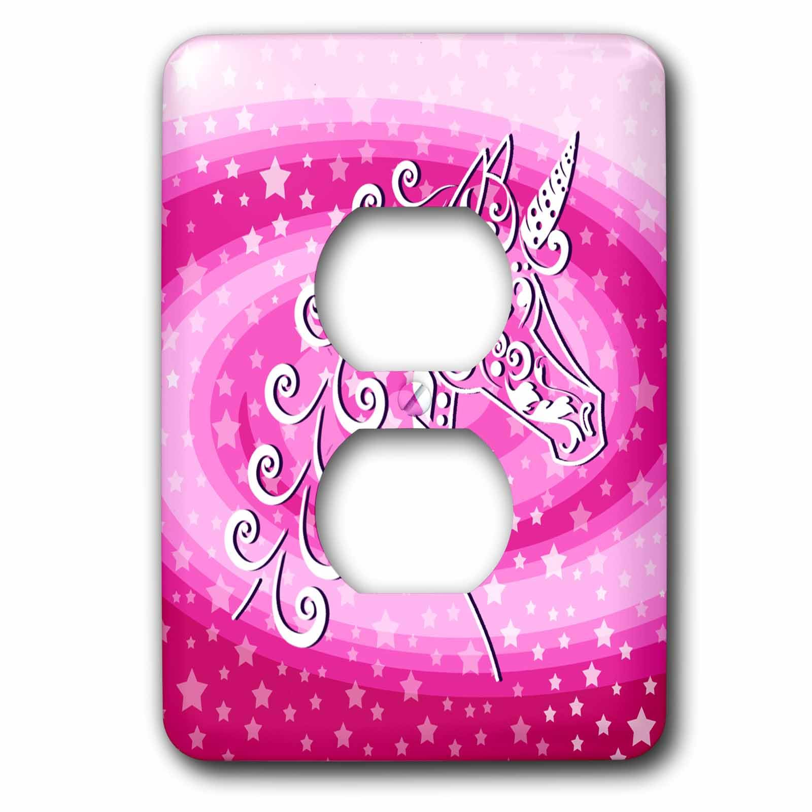 Licorne magique et étoiles déco murale rose plaque double prise de courant