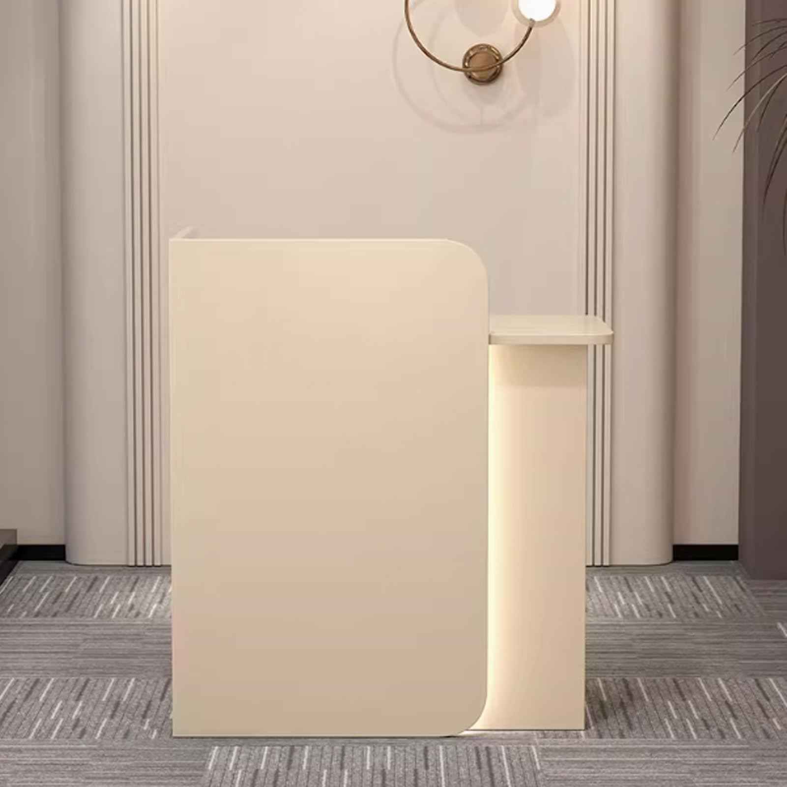 Comptoir d'accueil Blanc Moderne avec Tiroirs Verrouillables et Éclairage LED - Bureau de Réception pour Salon, Hôtel, Bureau, Magasin, Lobby(Beige,60 * 45 * 100cm)