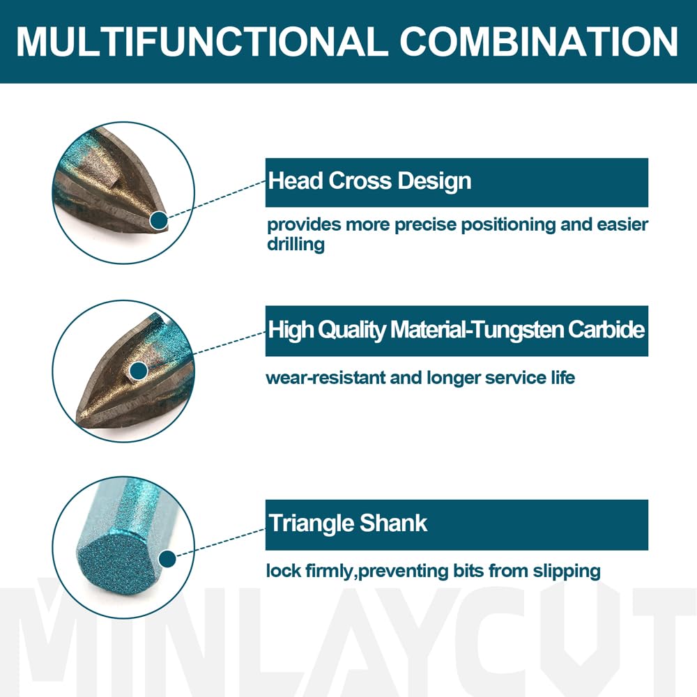 Wood Plastic Masonry Drill Bits, MINLAYCUT 10pcs 1/4"(6mm) Carbide Drill Bits Tip Triangular Shank for Wood Plastic, Masonry - Image 3
