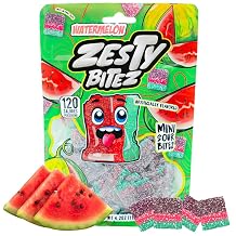 Zesty Bitez Watermelon Sour Candy Belt Bites, Mini Sour Belts, Tangy Chewy Fruit Snacks, Vegan Friendly, Resealable Bag, 4.2 oz