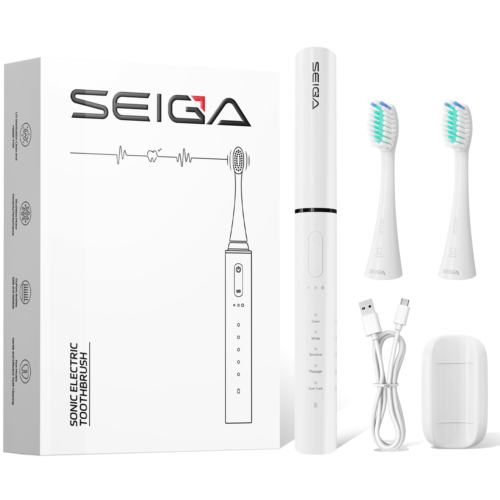 SEIGA 3 Intensities & Smart Memory Sonic Electric Toothbrush Adult with 5 Modes, Wireless Charging, 2 Brush Heads, IPX7 Waterproof, Smart Timer, 60 Days Long Battery Life-image-31