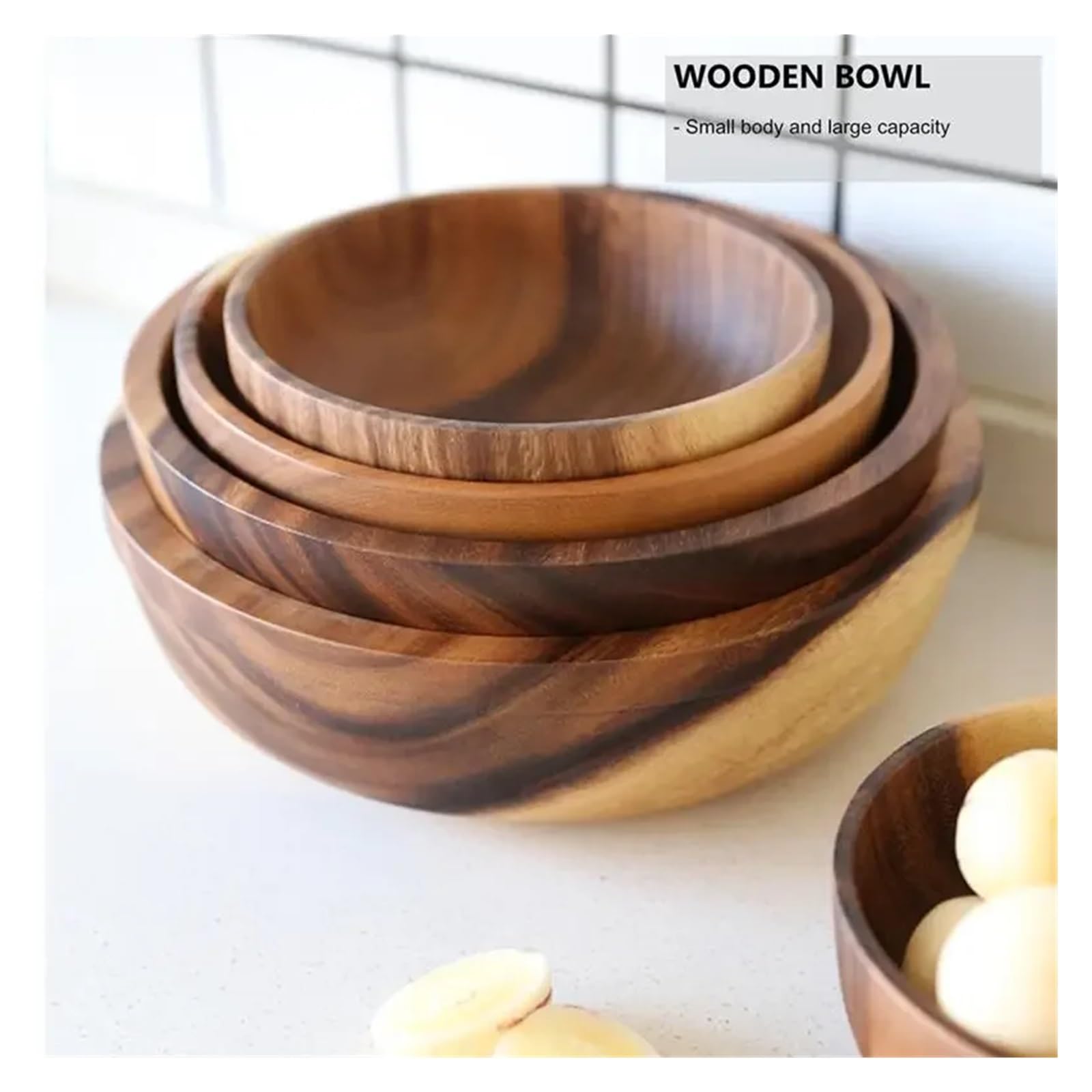 juego de cuencos para mezclar Cuenco de madera for ensalada de frutas, ideal for el hogar, restaurante, contenedor de alimentos, utensilios.(Color6)