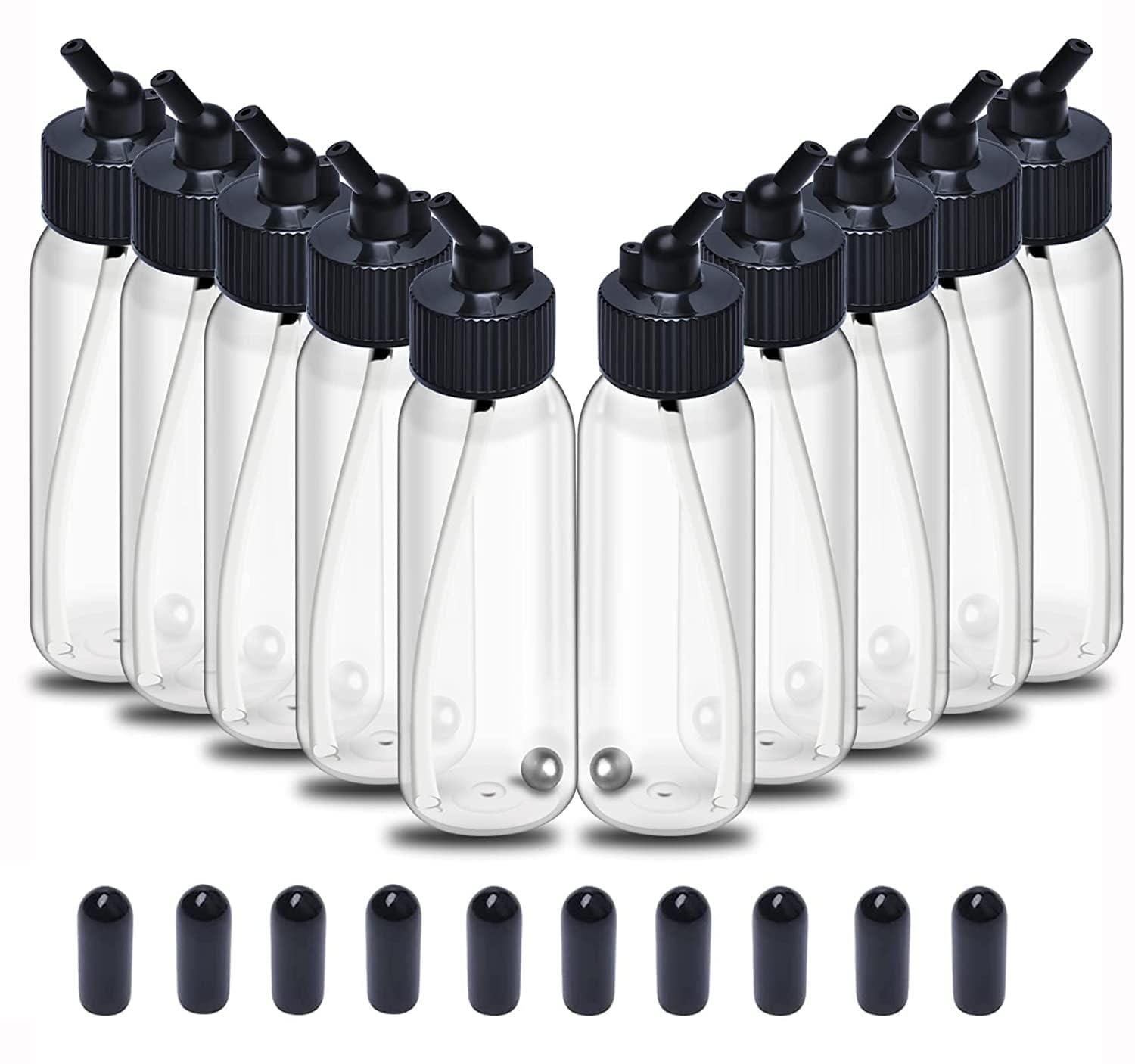 ROSEMARY 10 Pack 30ML Airbrush Plastic Bottles Jars with caps for Dual- Action Siphon Suction Feed Airbrush