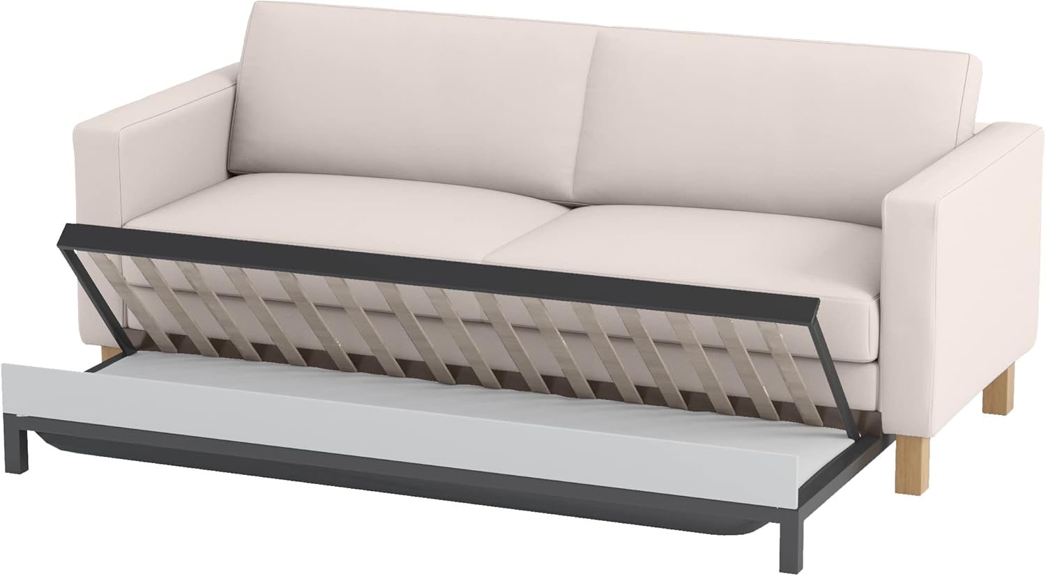 HomeTown Market Durable Cotton Sofa Cover Only. Sofa is Not Included. Compatible for IKEA Karlstad 3 Seater Sofa Bed Slipcover Replacement (Polyester Durable Beige)