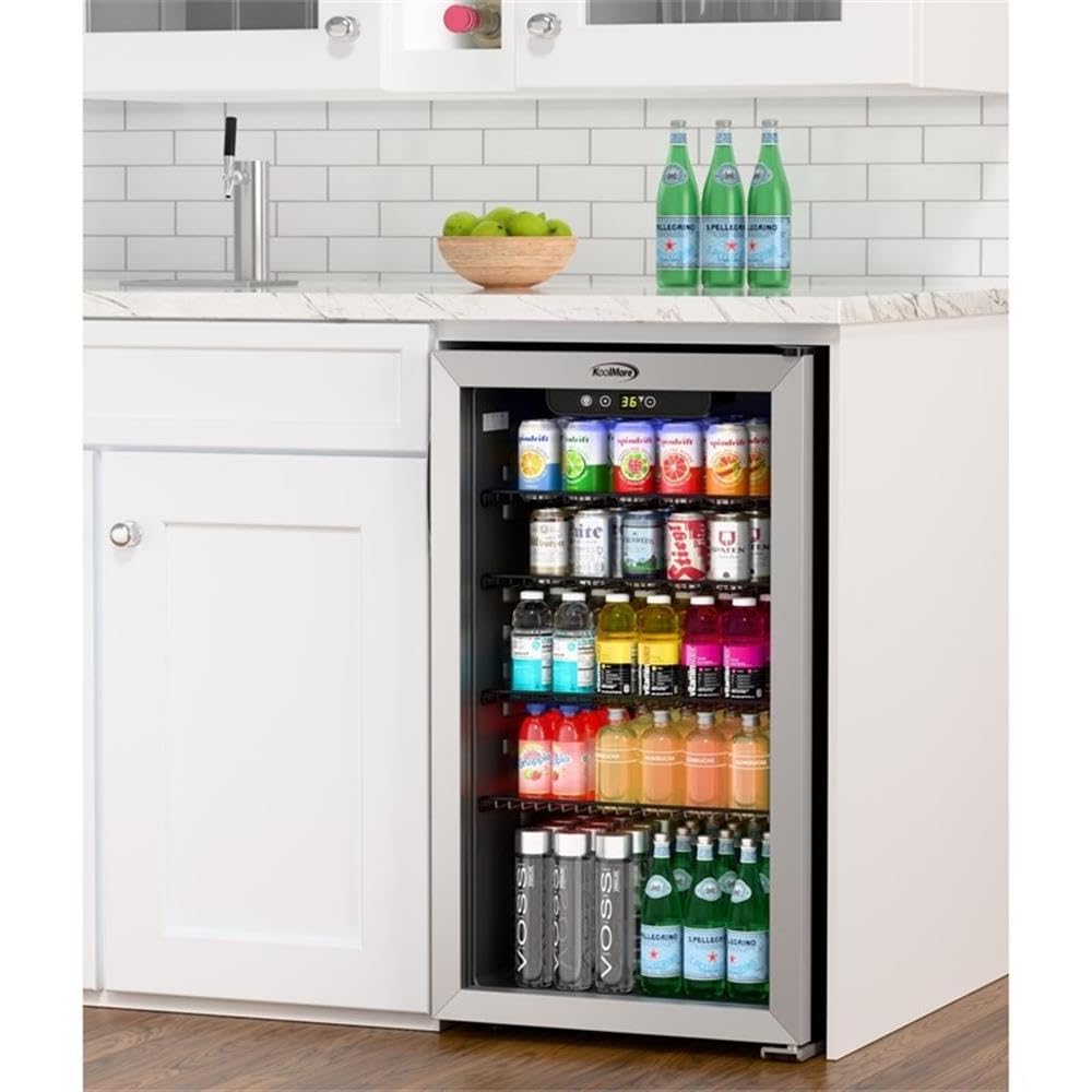 Pemberly Row 18" 3.2 Cu. Ft. Beverage Refrigerator, Black Finish, Tempered Glass Door, Digital Temperature Control, Illuminated Blue LED, Holds 119 Cans, Compact Merchandiser For Home Or Commercial on Fridge.com - View 6