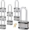 Master Lock Magnum Padlock - 2 W x 2-1/2L Shackle, One (1) Keyed Alike Lock M5NKASTSLJ w/BumpStop Technology