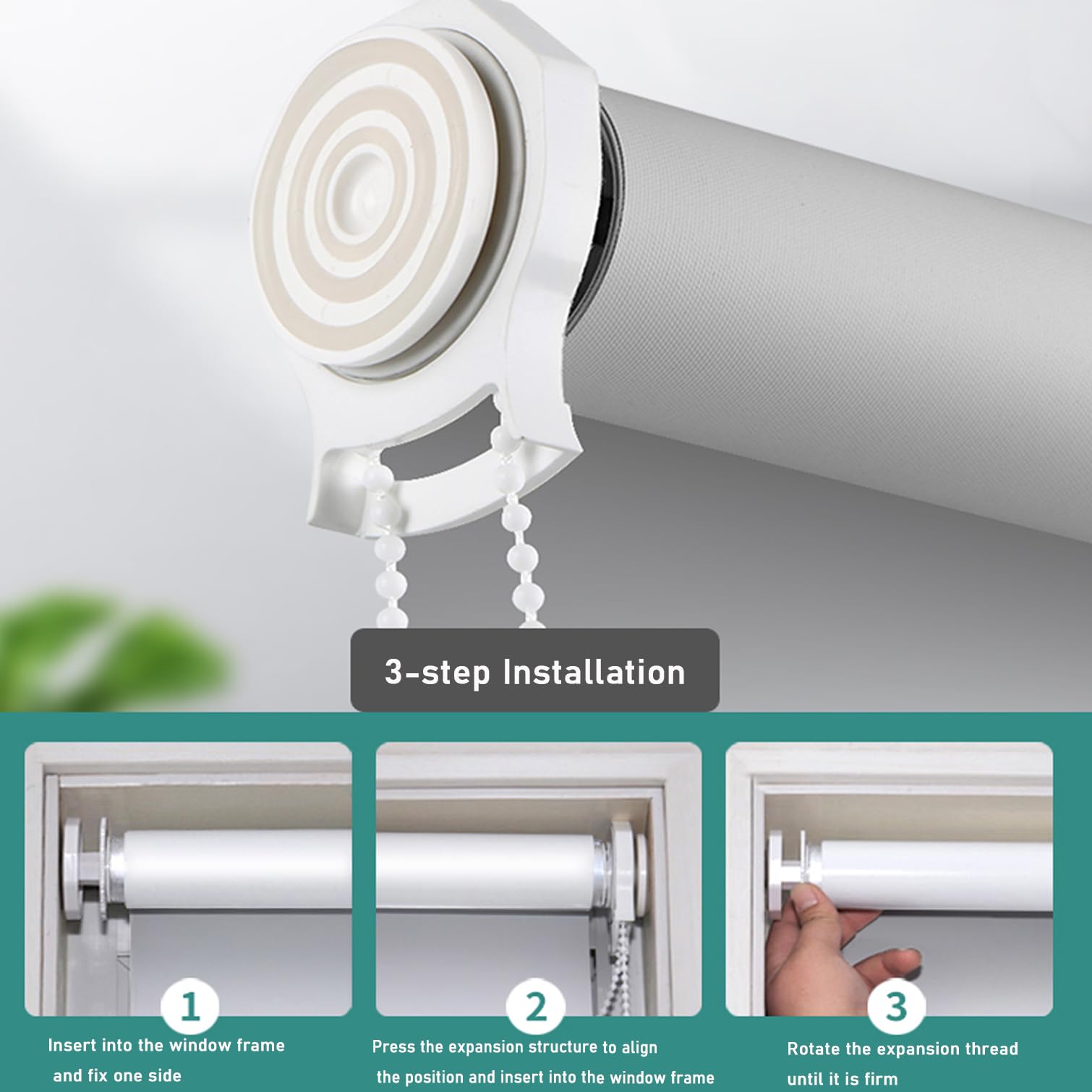 Estor Enrollable Sin Taladrar,Cortinas Opaco,Tela Poliéster Gris Oscuro,Persiana Térmica Blackout para Ventanas de Interior con Caden,Personalizadas,Ancho x Alto（55W x 140H cm）