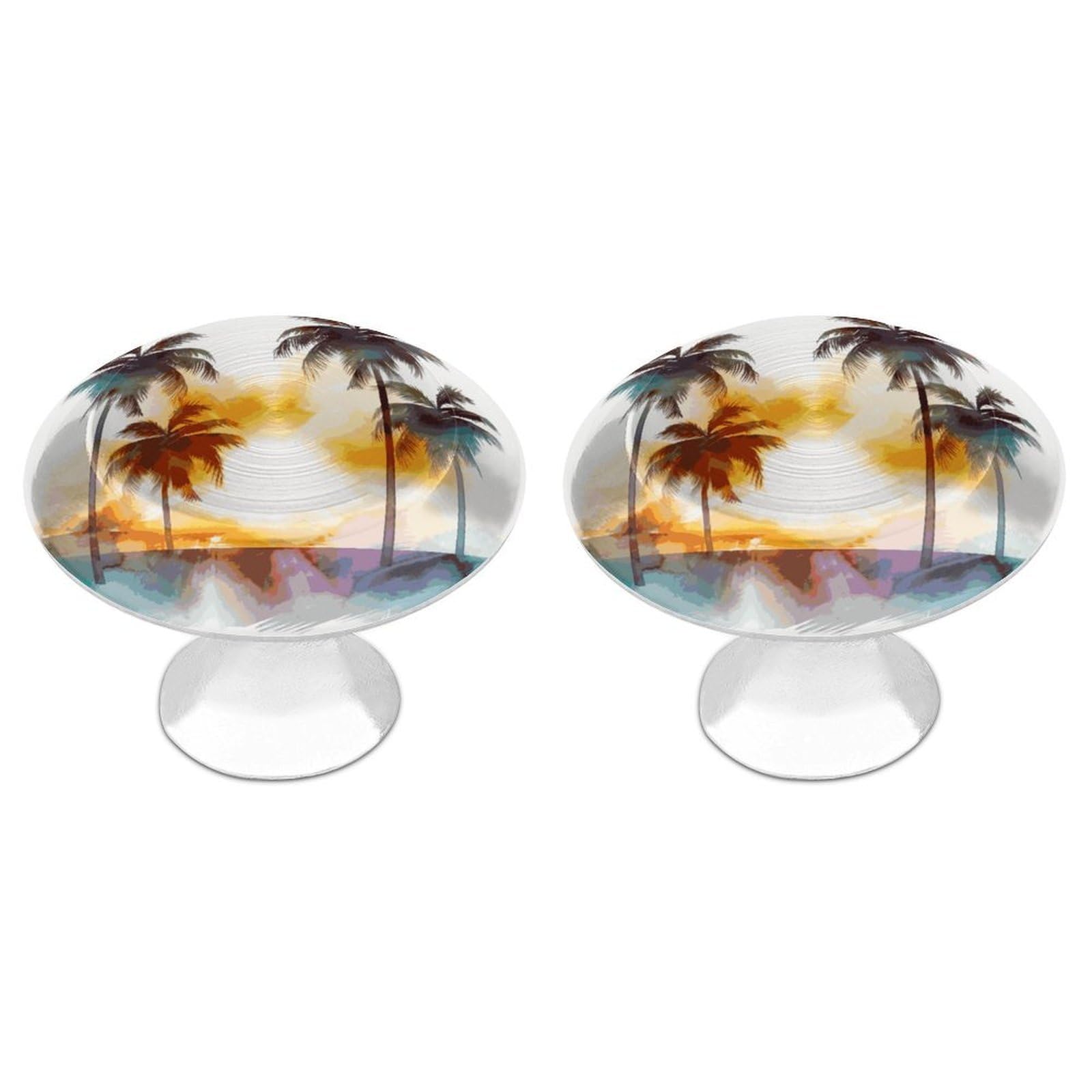 FekiLoot Palm Trees Sunset Cabinet Knob Kitchen Drawer Knob Stainless Steel Round Drawer Pulls Modern Cabinet Hardware Vintage Dresser Drawer for Kitchen Bathroom Closet Dresser Cabinets