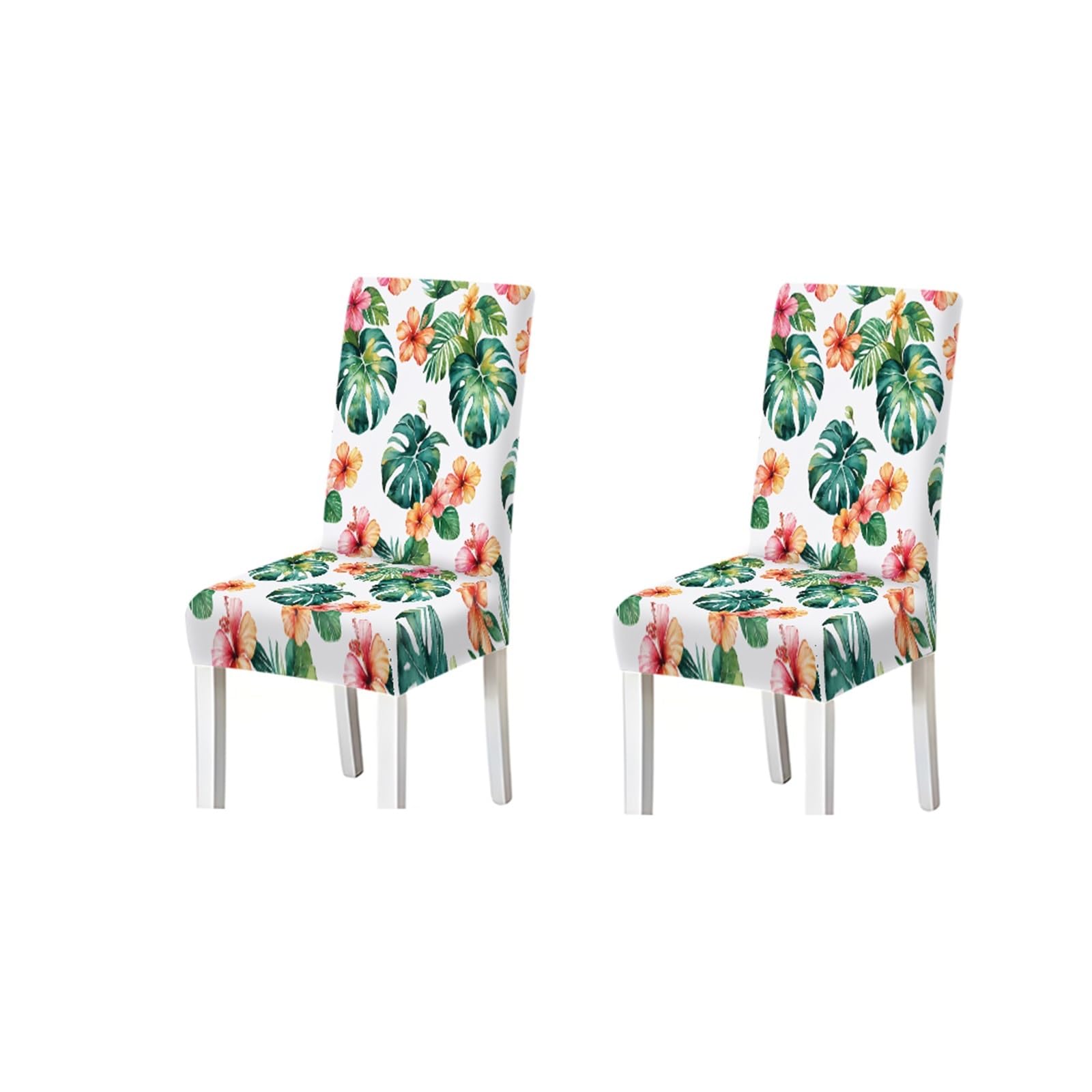 KXUAUV Tropical Hibiscus Monstera Leaf Pattern Print Dining Chair Covers Set Of 2/4/6, Stretch Slipcovers For Kitchen Dining Room Seat Protectors for Restaurant Hotel Party(2PCS Chair cover)