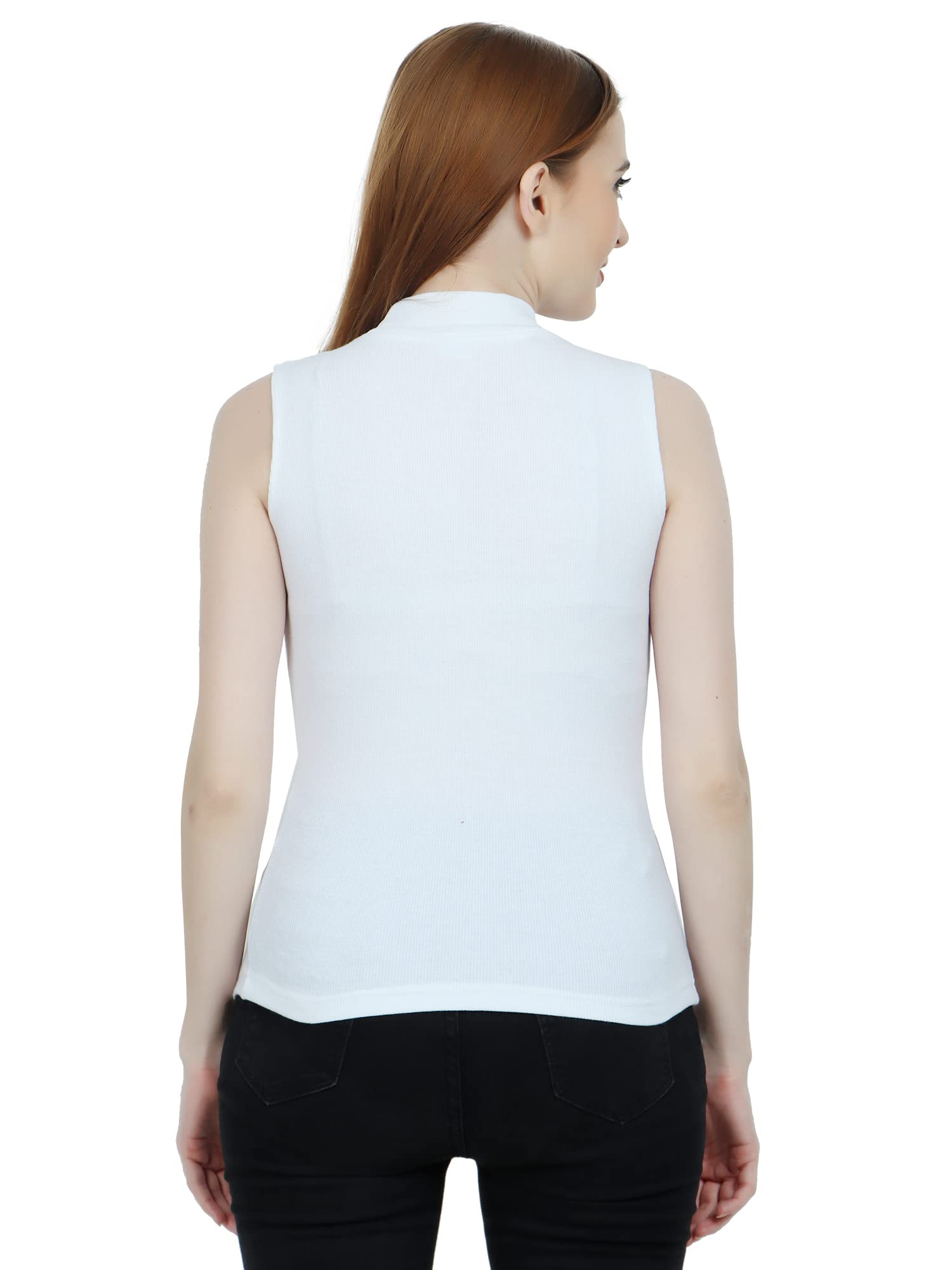 Fasska Women's Western Tank Top Sleeveless Stretchable Ribbed High Neck Top | Turtle Neck for Women Stylish (in, Alpha, S, White) - Image 4 thumbnail