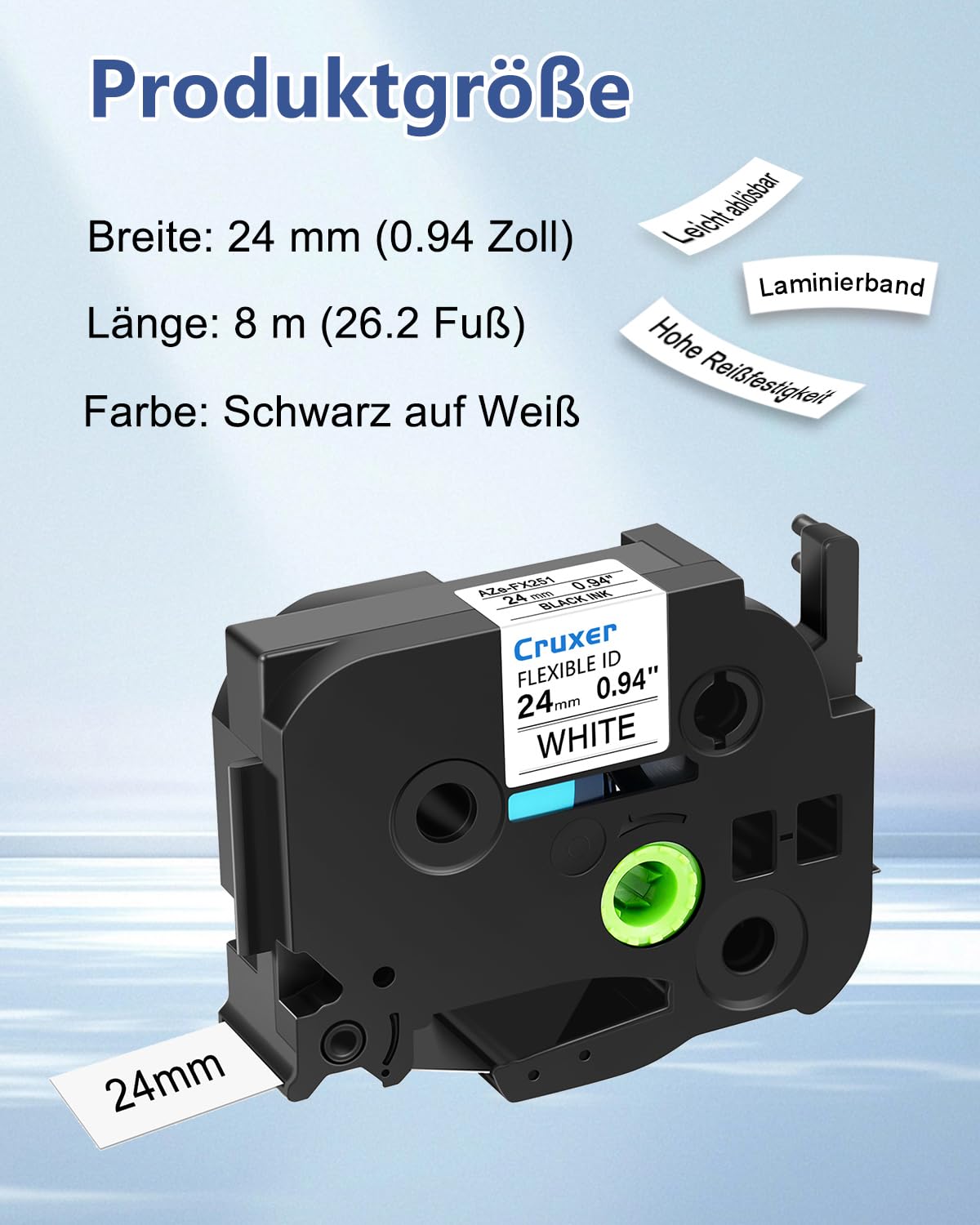 Cruxer 20er-Pack Kompatibel mit Ptouch TZeFX251 24 mm Schwarz auf Weiß | TZeFX251 Flexible ID laminiertes Etikettenband Ersatz für Ptouch PT-D600 E500 H500 P710BT 1400 9200DX Etikettendrucker