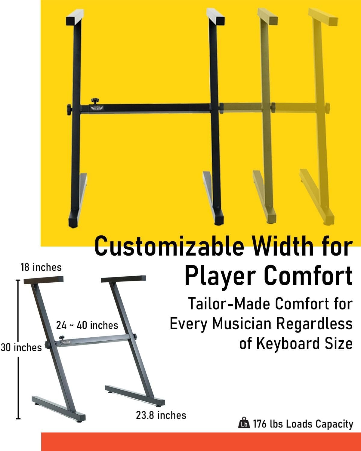 Stage Rocker Z-Style Keyboard Stand, Adjustable Width for 61/88 Key Keyboards, Sturdy & Durable Digital Piano Stand, Easy Storage, Sleek Black. Z Style