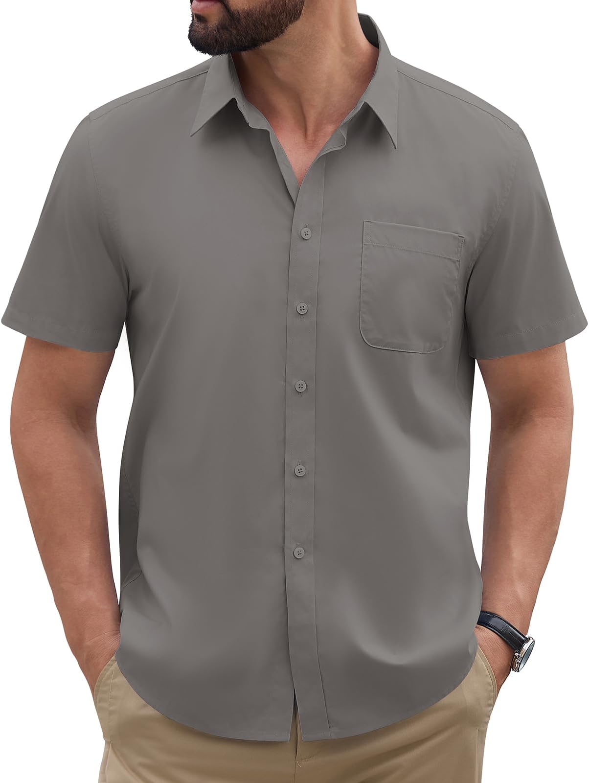 – Mens Shirts Short Sleeve Summer Oxford Shirt for Men Smart Casual T Shirts Button Down Collar