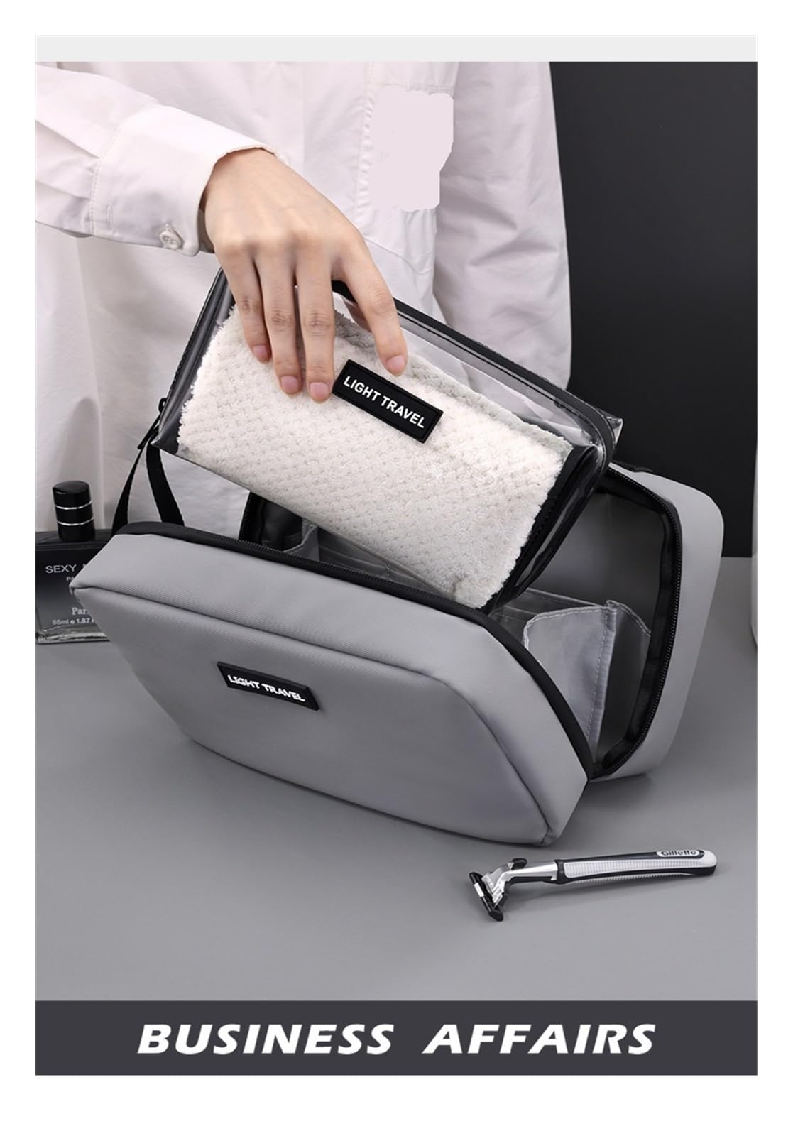 Trousse de toilette, organiseur de voyage en accordéon, portable de grande capacité, séparation humide et sèche, Noir