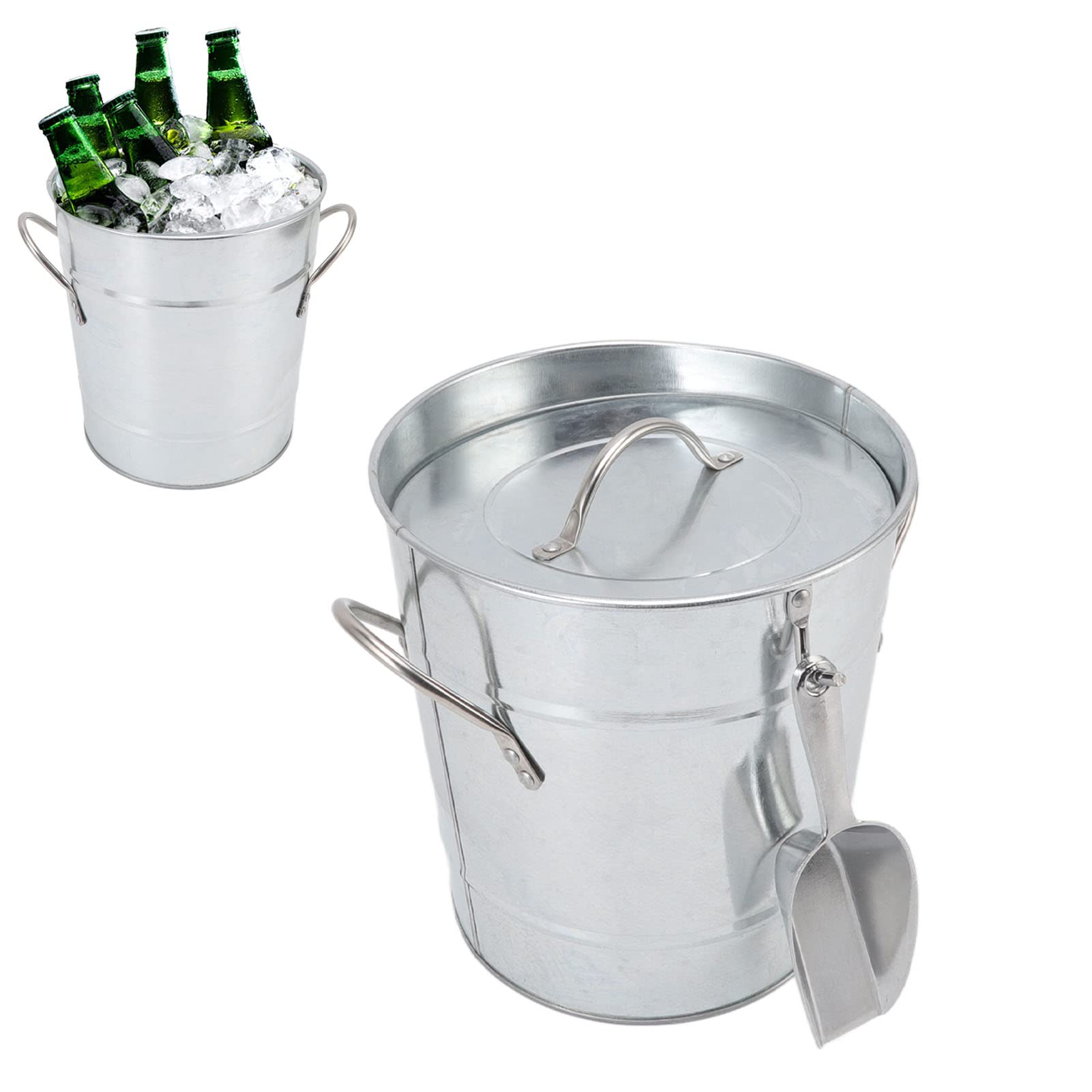 Generic Wiadra na Imprezy, Wiadra na Imprezy z pokrywką Lodowe 4L Ocynkowane Lodowe z lodową łopatą do Barów, Restauracji i Imprez (jasne)