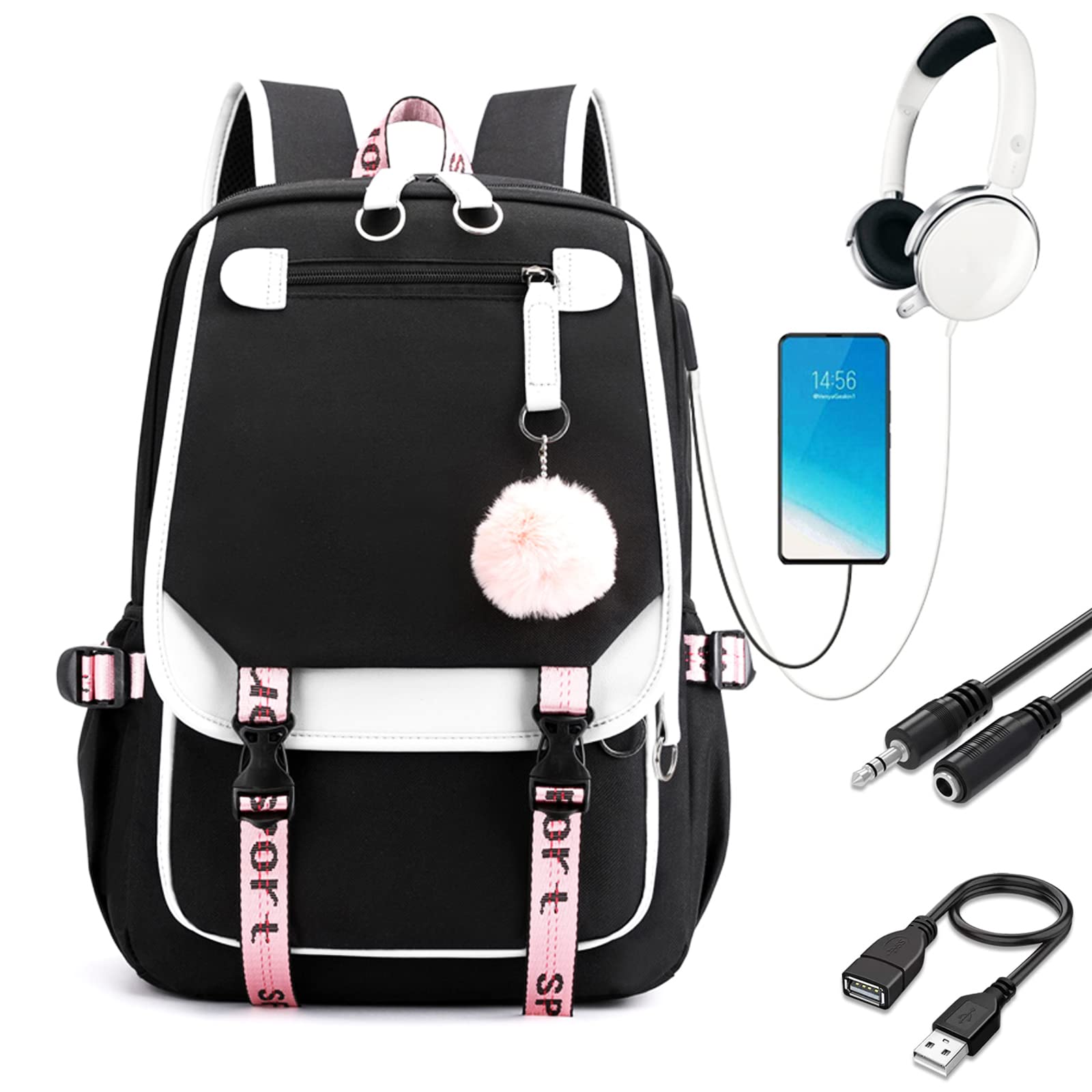 School Bags for Girls, Girls Backpack with Lunch Bag, School bag for Girls Kids Elementary Middle High School College Student 21L Casual Daypack Children Schoolbag with USB Charging Port