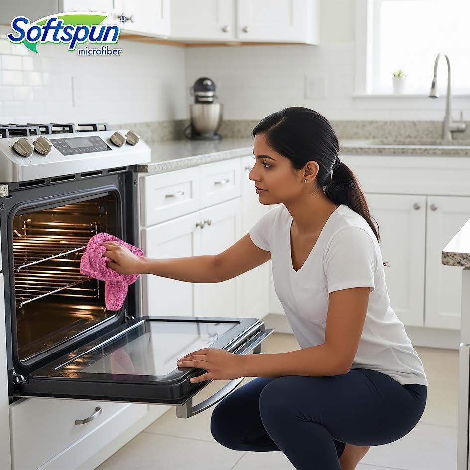Image of SOFTSPUN Microfiber Super Absorbent Small Wipes 340 GSM 40x40cms 4 Piece Multicolor! Highly Absorbent Lint and Streak Free Multi -Purpose Wash Cloth for Kitchen Window Stainless Steel Silverware.