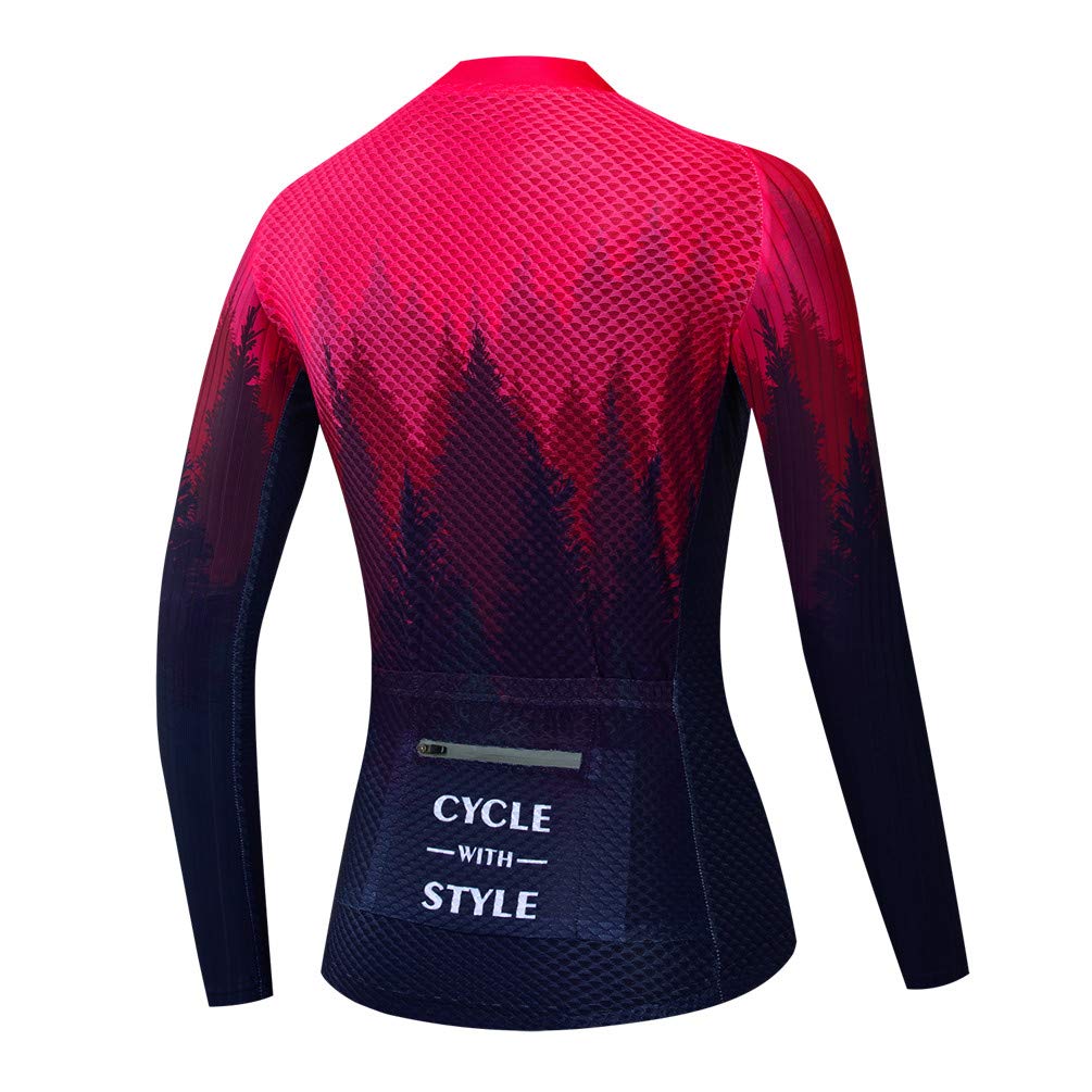 JPOJPO Women's Cycling Jersey Long Sleeve Bike Jersey Tops Autumn MTB Bicycle Clothing Reflective with Pocket