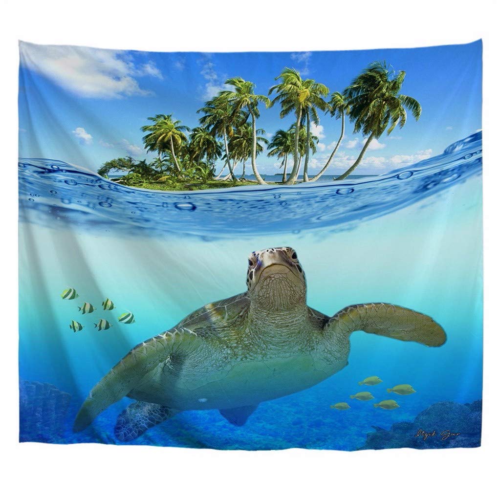 Poster Mural UV Réactif Poissons Tortues Mer Lumière Noire - 24x36 Pouces - Tissu Polyester