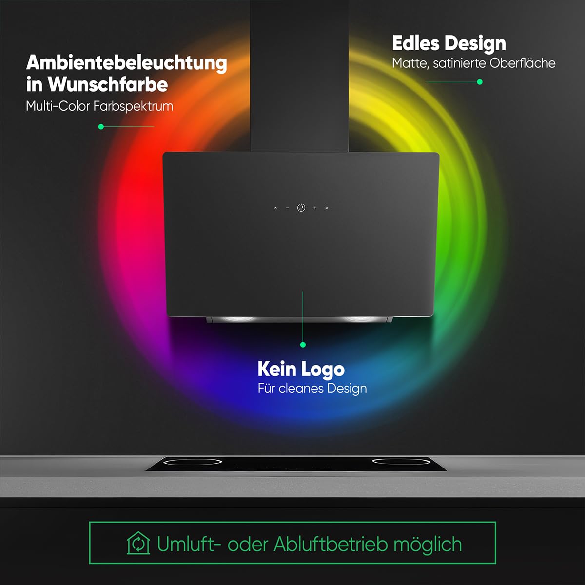 Bomann Dunstabzugshaube 60cm Umluft & Abluft leise Kopffreihaube DU 7611 G