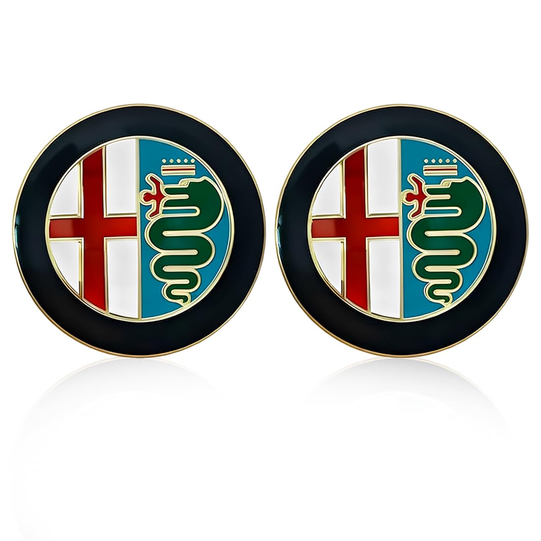 2 Pezzi 74mm Stemma Alfa Romeo Auto Logo Metallo Cofano Anteriore Posteriore Oro