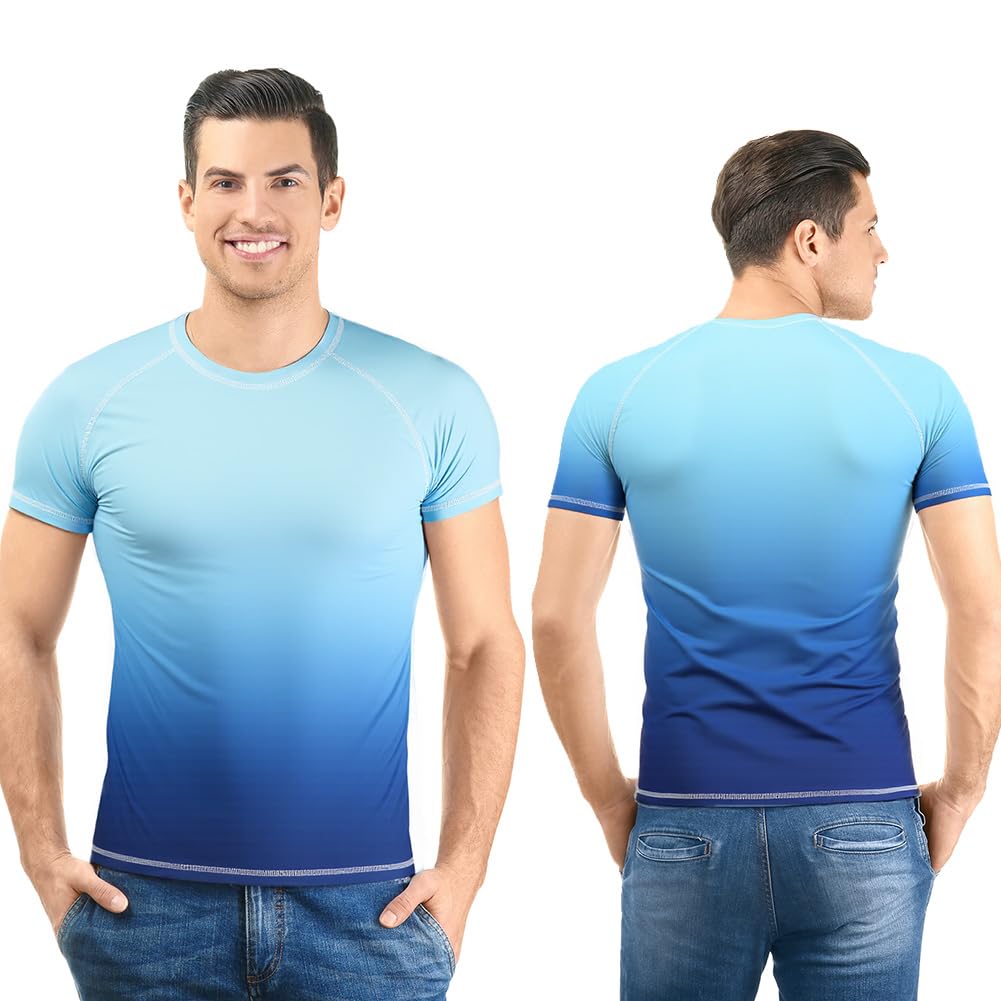 Rashguard Homme Anti-UV Manches Courts T-Shirt de Sport pour Natation Surf Plongée Séchage Rapide
