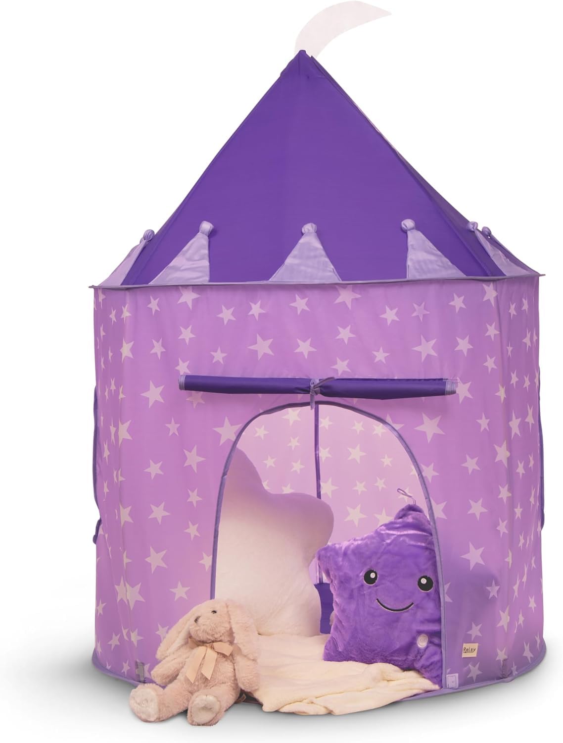 Relsy Lilac Tunnel & Play Tent For Kids Bundle, Indoor/Outdoor Playhouse Foldable Play Tent For Children With 180cm Pop-Up Tunnel, Ball Pit & Garden Toys, Soft Purple Star Design