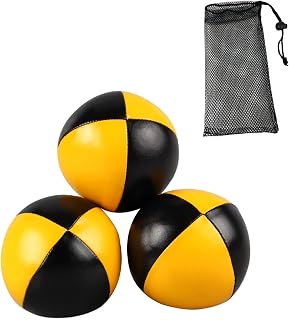 predolo 3 Pieces Juggling Balls PU Leather Balls Acrobatics Throw Ball Mesh Pouch Props Suitable for Beginners Adults Kids Backyard, Yellow Black