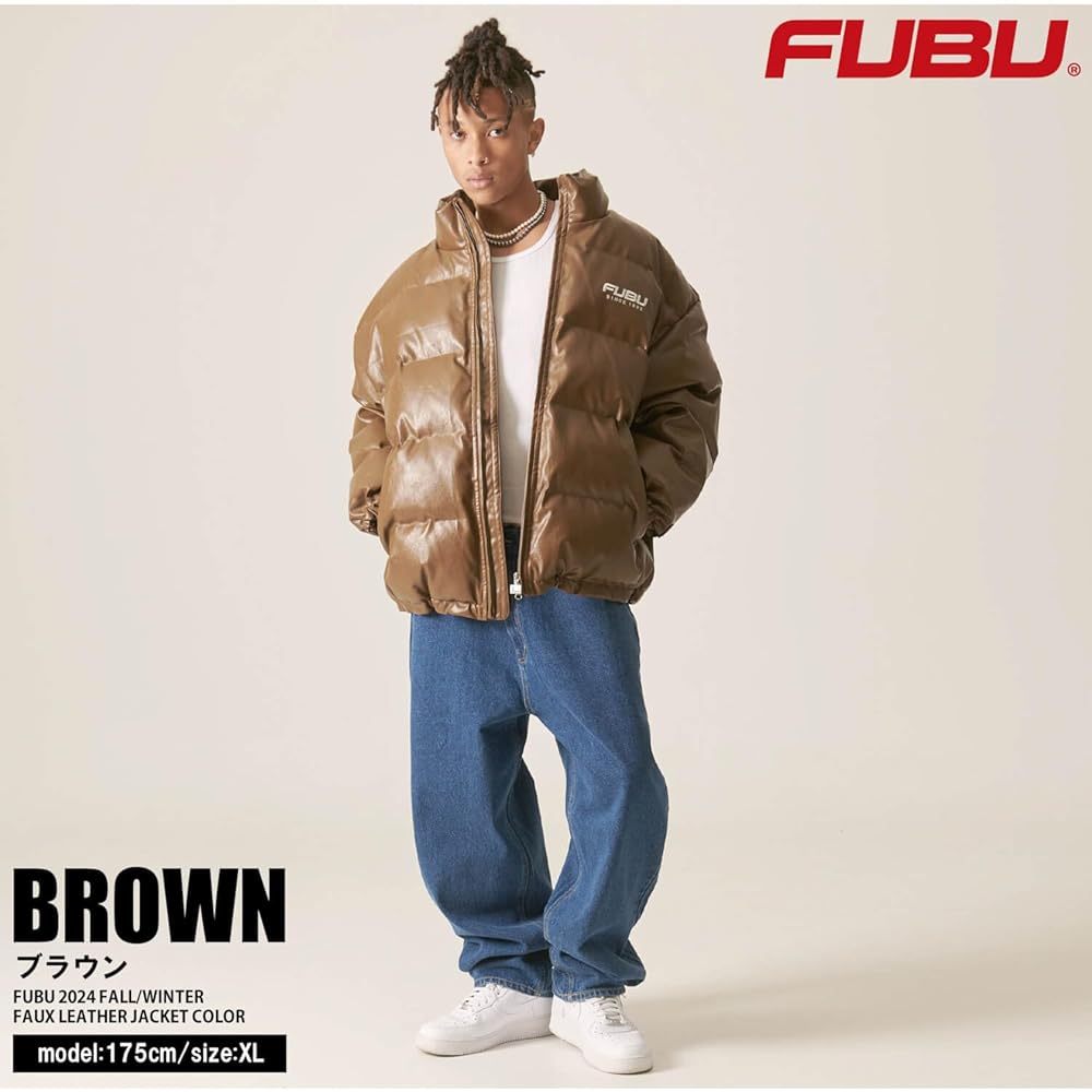 FUBU ブラック ダウンジャケット FUBU ダウンジャケット ダウン フブ ブランド ロゴ 刺繍 袖ゴム