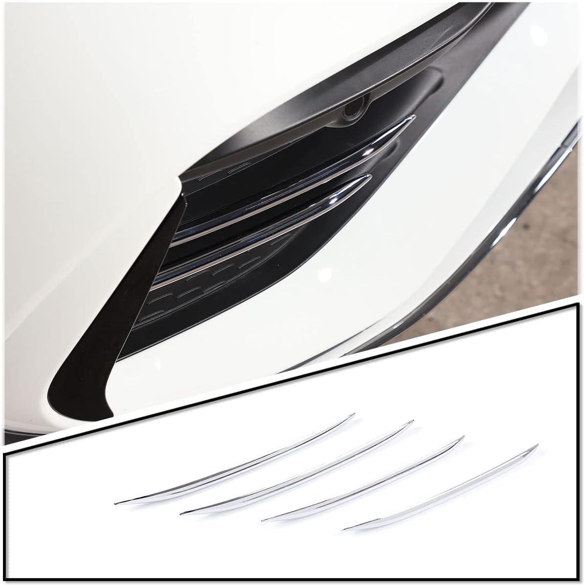 TINKI Car Front Fog Light Lamp Decoration Strip Cover Trim Compatible for Mercedes-Benz W206 C-Class C200 C300 Base Sport Sedan 4-Door 2022 2023 Exterior Accessories (ABS Plastic, Bright Silver)