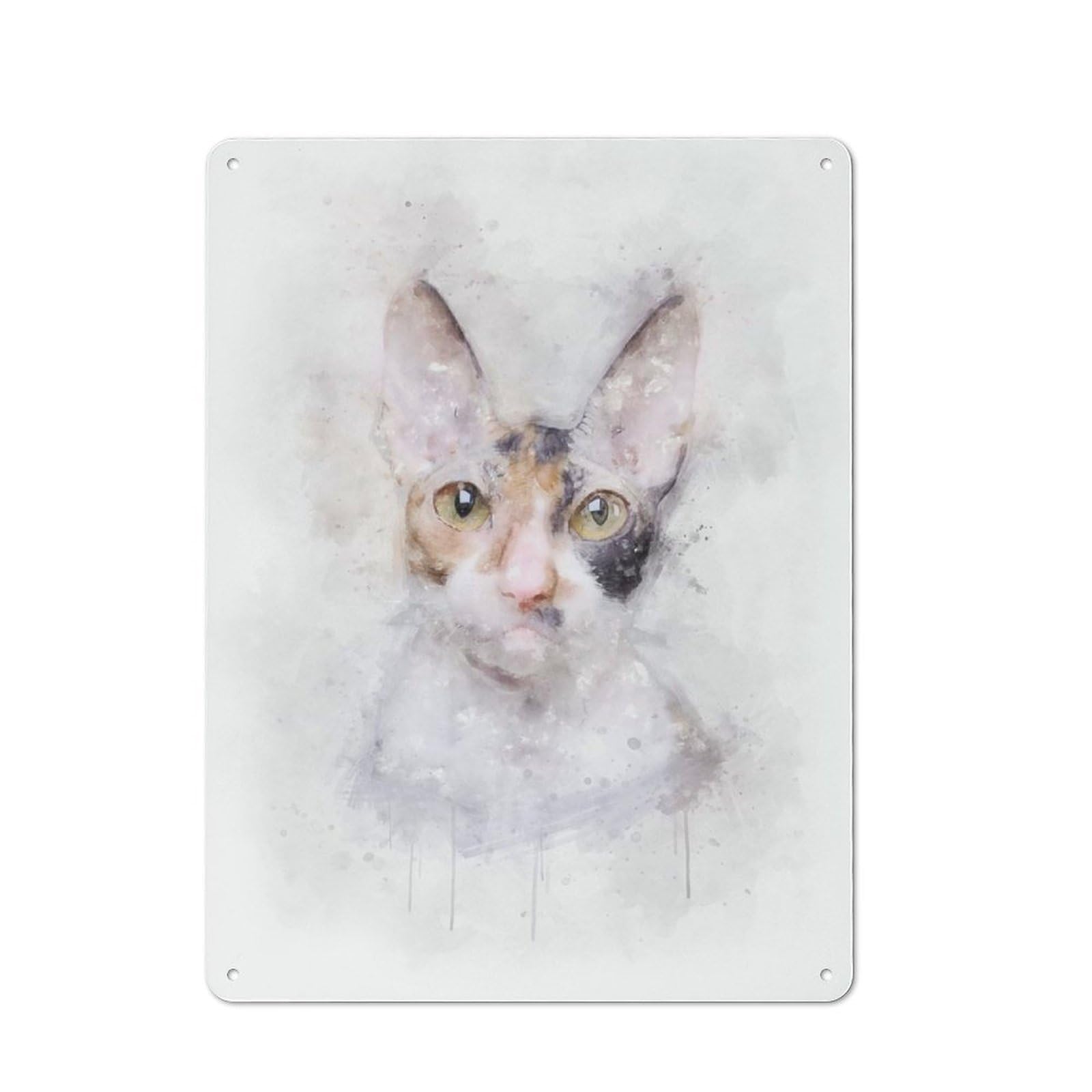 Junmoney Style-14 Simple Retro Cornish Rex Cat Watercolor Metal Wall Plaque 40X30cm, Creative Space Decor For Office, Study, Studio Or Hallway