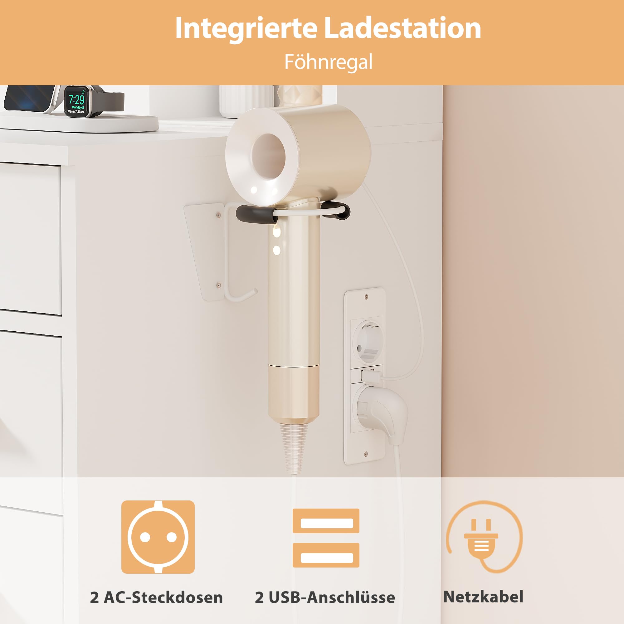 ANWBROAD Grande Coiffeuse avec Miroir LED et Tabouret Moderne Table de Maquillage avec 11 Tiroirs et Prise de Courant 3 Couleurs Coiffeuse avec Rangement 6 étagères Ouvertes Blanc 140x105x40cm BDT86W