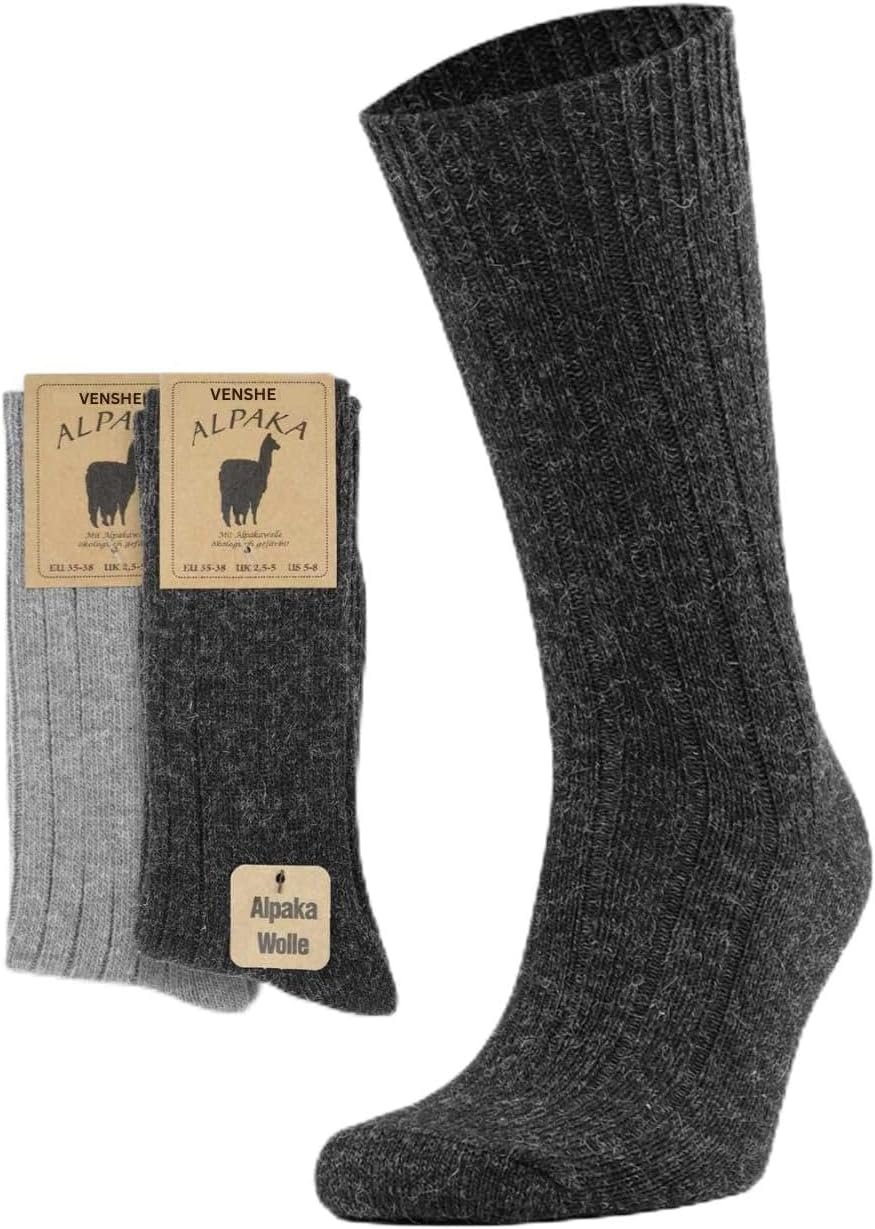 Alpaca Wool Socks - Fine Knit Unisex Socks for Women and Men - 2 Pairs All Year Thin Knit