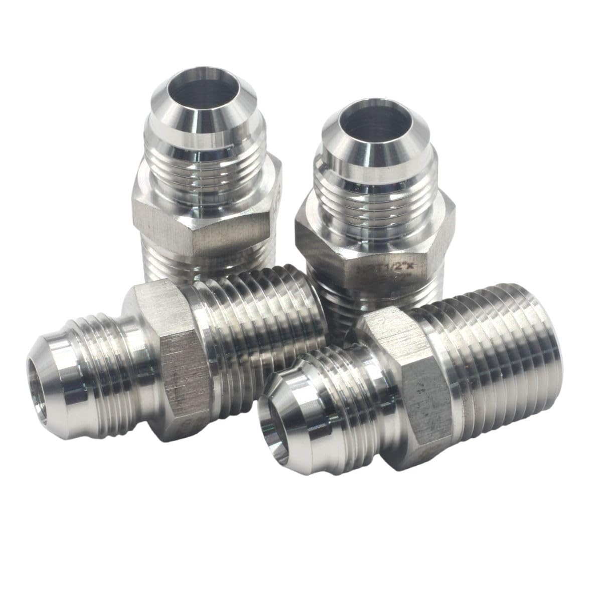 HFS(R) 4PCS, 1/2" NPT Male to 1/2" SAE Male Flare Tubing Adapter Hose Connector Pipe Fittings 304 Stainless Steel