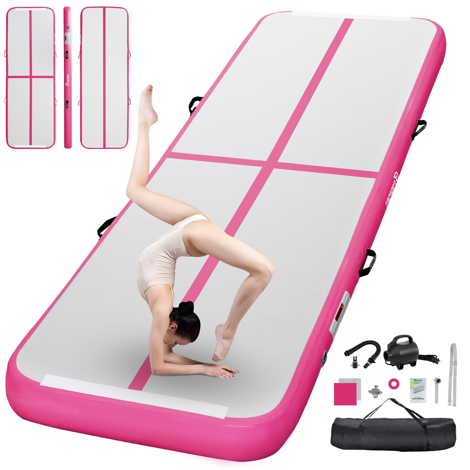 FBSPORT Airtrack Matte,10/20cm Hoch Verdicken 2/3/4/5/6/ M Tumbling Matte,Gymnastikmatte mit Luftpumpe,Trainingsmatte mit Tragetasche,Turnmatte für Zuhause, Outdoor,Yoga, Übungsgymnastik usw