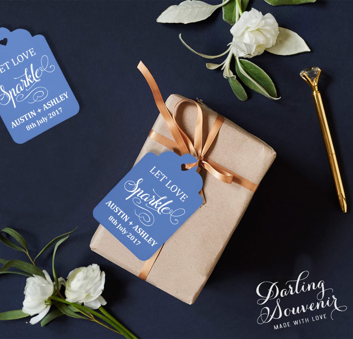 100 Tagliandi Portanome Personalizzati Per Bomboniere – Baby Blue, 7x4.5 Cm