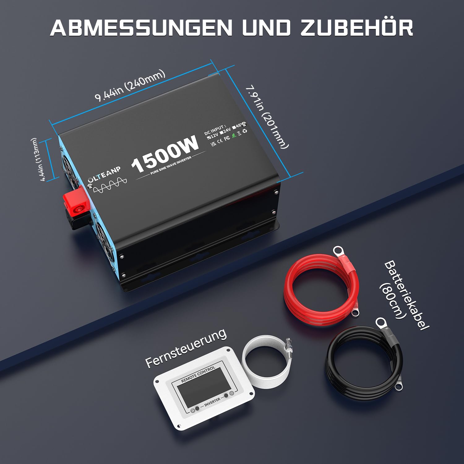 Przetwornica napięcia 1500 W, 12 V na 230 V, czysta sinusoidalna przetwornica napięcia z pilotem LCD – 2 x gniazda AC, USB i typ C – idealny do przyczep kempingowych, na kemping, łódź i w przypadku